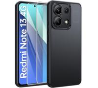 FLLAO Mat Coque pour Xiaomi Redmi Note 13 4G avec 2 Pièces Protection Écran en Verre Trempé, Protection Antichoc Qualité Militaire, Anti-Empreintes étui de Housse Arrière Translucide Givrée (Noir)