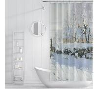 FLLIEEPUO Tissu imperméable à l’Eau Accessoires de Salle de Bain Décor Village Hiver Paysage Rideau De Douche Claude Monet Rustique Baignoire Rideaux 120x200cm
