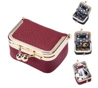 FLLUOUZH Mini Boîte à Bijoux en Cuir Véritable - étui de Voyage Portable pour Femmes, Porte-Monnaie D'inspiration Vintage Avec Fermoir à Baiser, Rangement pour Bagues, Boucles D'oreilles (Bourgogne)