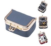 FLLUOUZH Mini Boîte à Bijoux en Cuir Véritable - étui de Voyage Portable pour Femmes, Porte-Monnaie D'inspiration Vintage Avec Fermoir à Baiser, Rangement pour Bagues, Boucles D'oreilles (Bleu)