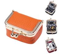 FLLUOUZH Mini Boîte à Bijoux en Cuir Véritable - étui de Voyage Portable pour Femmes, Porte-Monnaie D'inspiration Vintage Avec Fermoir à Baiser, Rangement pour Bagues, Boucles D'oreilles (Orange)