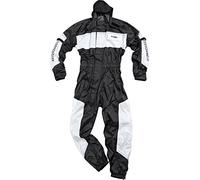 FLM Combinaison de Pluie Motocyclette Combinaison de Pluie Sport, 1 pc. avec Membrane, Capuche intégrée, imperméable, Coupe-Vent, Respirante, Noir/Blanc, S - XXL / 2XL