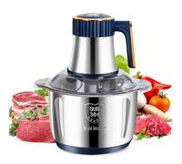 FLNOZAMZ Hachoir à Viande électrique, Robot culinaire en Acier Inoxydable avec 6 Lames, 5 Vitesses, Mini Hachoir réglable pour la Viande, Le Poisson, Les légumes, l'ail, la Farce (Blue)