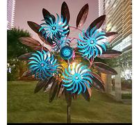 FLNOZAMZ Rotateur de Vent scène Moulin à Vent Accessoires Filet Rouge posant Cour de Jardin tournant en Fer forgé avec lumières Roue Bleue Moulin à Vent Double Face