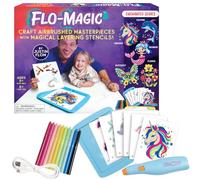 Flo-Magic Ensemble de pochoirs enchantés pour aérographe | Kit d'artisanat lavable, non toxique et rechargeable | Licorne, sirène, dauphin, fleurs, papillon; pour enfants âgés de 5, 6, 7, 8, 9, 10 ans