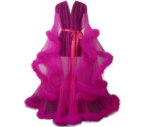 FloAPa Robe De Chambre Kimono en Tulle pour Femme Voir À Travers La Plume Robe Chemise De Nuit Robe De Mariée Maille Col en V Plume Garniture Tulle Robe,002,M