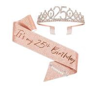 Floatdream 25 Ans Couronne Anniversaire Echarpe, 25e Anniversaire Ceinture et Diadème pour Filles, Kit d’Accessoires Anniversaire, Pour la Décoration de Fête D'anniversaire