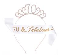 Floatdream 70 Ans Couronne Anniversaire Echarpe, 70e Anniversaire Ceinture et Diadème pour Filles, Kit d’Accessoires Anniversaire, Décoration d'anniversaire 70 ans (Or rose)