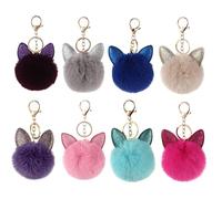 Floatdream 8 Pièces Porte Clés Pompon, Porte Clés Oreilles de Lapin, Ornements de Sac à Pompons Moelleux, Convient aux Clés de Voiture, Téléphones Portables, Portefeuilles, Sacs à Main(8 Couleurs)