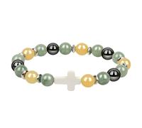 Floatdream Bracelet Cordon élastique Croix Saphir, Bracelet Perles Pierre Avec Croix, Bracelet Chapelet, Accessoires, les Célébrations de Communion (Livré Avec Une Boîte de Rangement en Papier Kraft)