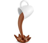 Floating Coffee Cup Art Sculpture Creative Spilling Coffee Cup Kitchen Decor, Present for Coffee Lover (Brown)
