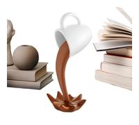 Floating Coffee Cup Sculpture, Resin Spilling Coffee Illusion Figurine Table Decor Funny Home Accent Ornament for Bookshelf Bedside Dining Table Nightstand Birthday Housewarming Gift Decoration