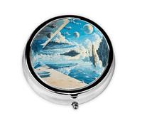 Floating Islands Pilulier portable, 3 compartiments, peut être mis dans un portefeuille, une poche, léger et pratique, mini boîte à pilules ronde