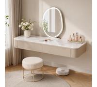 Floating Makeup Vanity, Wall Mounted Vanity Desk, Hanging Dressing Table | Fully Assembled Solid Wood Core, Rounded Edges And Included Hardware Simplify Wall Installation(M-Khaki,39.4"/100cm)