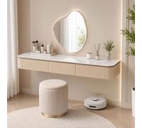 Floating Makeup Vanity, Wall Mounted Vanity Desk, Hanging Dressing Table | Fully Assembled Solid Wood Core, Rounded Edges And Included Hardware Simplify Wall Installation(M-Oak Khaki,63.0"/160cm)