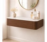 Floating Makeup Vanity, Wall Mounted Vanity Desk, Hanging Dressing Table | Fully Assembled Solid Wood Core, Rounded Edges And Included Hardware Simplify Wall Installation(M-Walnut,31.5"/80cm)
