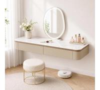 Floating Makeup Vanity, Wall Mounted Vanity Desk, Hanging Dressing Table | Fully Assembled Solid Wood Core, Rounded Edges And Included Hardware Simplify Wall Installation(M-Oak Khaki,39.4"/100cm)