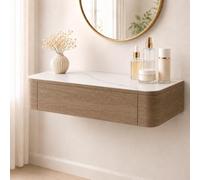 Floating Makeup Vanity, Wall Mounted Vanity Desk, Hanging Dressing Table | Fully Assembled Solid Wood Core, Rounded Edges And Included Hardware Simplify Wall Installation(M-Oak,31.5"/80cm)
