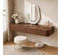 Floating Makeup Vanity, Wall Mounted Vanity Desk, Hanging Dressing Table | Fully Assembled Solid Wood Core, Rounded Edges And Included Hardware Simplify Wall Installation(Walnut,39.4"/100cm)