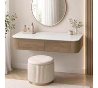 Floating Makeup Vanity, Wall Mounted Vanity Desk, Hanging Dressing Table | Fully Assembled Solid Wood Core, Rounded Edges And Included Hardware Simplify Wall Installation(M-Oak,39.4"/100cm)