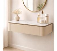 Floating Makeup Vanity, Wall Mounted Vanity Desk, Hanging Dressing Table | Fully Assembled Solid Wood Core, Rounded Edges And Included Hardware Simplify Wall Installation(M-Oak Khaki,23.6"/60cm)
