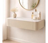 Floating Makeup Vanity, Wall Mounted Vanity Desk, Hanging Dressing Table | Fully Assembled Solid Wood Core, Rounded Edges And Included Hardware Simplify Wall Installation(M-Khaki,23.6"/60cm)