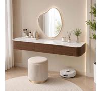 Floating Makeup Vanity, Wall Mounted Vanity Desk, Hanging Dressing Table | Fully Assembled Solid Wood Core, Rounded Edges And Included Hardware Simplify Wall Installation(M-Walnut,63.0"/160cm)