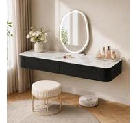 Floating Makeup Vanity, Wall Mounted Vanity Desk, Hanging Dressing Table | Fully Assembled Solid Wood Core, Rounded Edges And Included Hardware Simplify Wall Installation(M-Black,55.1"/140cm)