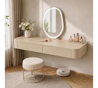 Floating Makeup Vanity, Wall Mounted Vanity Desk, Hanging Dressing Table | Fully Assembled Solid Wood Core, Rounded Edges And Included Hardware Simplify Wall Installation(Khaki,39.4"/100cm)