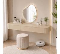 Floating Makeup Vanity, Wall Mounted Vanity Desk, Hanging Dressing Table | Fully Assembled Solid Wood Core, Rounded Edges And Included Hardware Simplify Wall Installation(Khaki,63.0"/160cm)