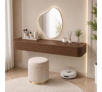 Floating Makeup Vanity, Wall Mounted Vanity Desk, Hanging Dressing Table | Fully Assembled Solid Wood Core, Rounded Edges And Included Hardware Simplify Wall Installation(Walnut,63.0"/160cm)