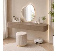 Floating Makeup Vanity, Wall Mounted Vanity Desk, Hanging Dressing Table | Fully Assembled Solid Wood Core, Rounded Edges And Included Hardware Simplify Wall Installation(Oak,63.0"/160cm)