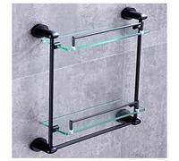 Floating Shelves Black Glass Shelf,Bathroom Shower Room Towel Rack,Convenient and Practical,Easy Installat,Kitchen Storage Rack (Size : 44.5cm) ()