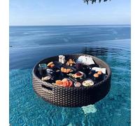 Floating Tray for Pool, Rattan Swimming Pool Table, Outdoor Serving Swimming Pool Floating Food Tray, Waterproof, for Outdoor Dining Leaf