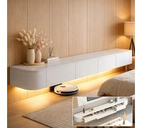 Floating TV Stand Wall Mounted TV Cabinet Modern TV Media Console Center 47-118 in Wall Mounted Media Console TV Stand with Door Large Storage for Living Room Bedroom(White LED,47.2IN)