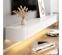 Floating TV Stand Wall Mounted TV Cabinet Modern TV Media Console Center 47-118 in Wall Mounted Media Console TV Stand with Door Large Storage for Living Room Bedroom(Rock White LED,102.3IN)