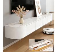Floating TV Stand Wall Mounted TV Cabinet Modern TV Media Console Center 47-118 in Wall Mounted Media Console TV Stand with Door Large Storage for Living Room Bedroom(Rock White,110.2IN)