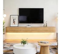 Floating TV Stand Wall Mounted TV Cabinet Modern TV Media Console Center 47-118 in Wall Mounted Media Console TV Stand with Door Large Storage for Living Room Bedroom(Wood LED,47.2IN)