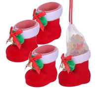 Flocage Bottes de Bonbons de Noël Rouges Mini 4 Pièces | Décoration Créative, Sachet pour Chocolats et Douceurs, Ambiance Festive, Facile à Transporter