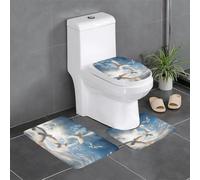 Flock of Birds1 Lot de 3 tapis de salle de bain en forme de U avec couvercle en forme de O