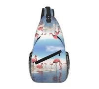 Flock Of Flamingos On The Beach Sac à bandoulière unisexe avec plusieurs poches, grande capacité, en polyester durable, sangle réglable pour les trajets quotidiens et les voyages