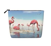 Flock of Pink Flamingos On The Beach Trousse de maquillage multifonction en lin à une seule couche - Sac de rangement cosmétique tendance et pratique, Noir , Taille unique