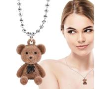 Flocked Bear Pendant Nečklace - Cute Street-Style Hip-Hop Couple Jewelry | Stylish Alloy Necklace For Him And Her | Soft Flocked Beař Charm, Trendy Unisex Gift For Couples Friends