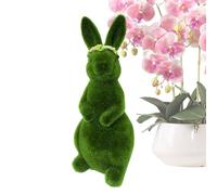 Flocked Bunny | Resin Moss Bunny Figurine-Green Moss Bunnies For Spring- Easter Figurine Decorations | Outdoor Resin Mo-ss Bu-nny Decoration | For Indoor Home Desk Table Shelf Entrance Porch Patio
