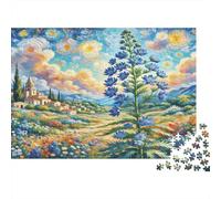 Flocon de Neige Bleu Papier Premium Delphiniums Bleus dans Un Paysage impressionniste Puzzle DIY Cadeau de Noël Stimulant mentalement 52x38cm/1000 pièces