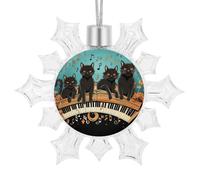 Flocon de neige de Noël en forme de chats sur le piano - Pendentif à suspendre en plastique incassable 3D - Décoration d'intérieur et d'extérieur - Décoration d'intérieur et d'extérieur