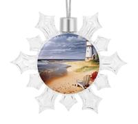 Flocon de neige de Noël en forme de phare de mer, décoration de plage de sable en plastique incassable à suspendre à paillettes 3D pour Noël, fête de mariage, anniversaire de mariage, décoration