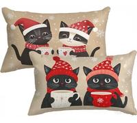 Flocon de neige Housse Coussin Chat Taie d'oreiller 50x70 Lot de 2, Coussin Exterieur impermeable, Velour Décoration Taie Oreiller avec Fermeture Eclair Caché pour Decoration Maison Cadeau Femme X-561