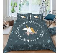 flocon de neige licorne Housse De Couette 3 Pièces Winter Fantasy Creature Snowscape Parure De Lit Microfibre Pour Adulte Et Enfant Avec Fermeture Éclair E Taies D'oreiller King（220x240cm）