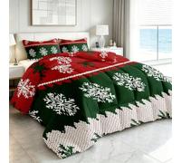 Flocon De Neige Noël Couette Imprimée 180 x 200 4 Saisons, Réversible | Couette sans Housse avec 2 Taies d'oreiller, Super Douce, Légère Lavable pour 2 Personnes, Texture Tricot Fair Isle